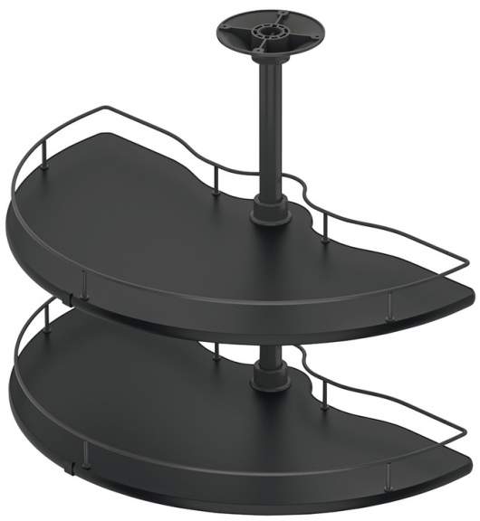 Фурнитура карусельного типа для угловых шкафов на половину круга антрацит, диаметр 757 мм, деревянная корзина